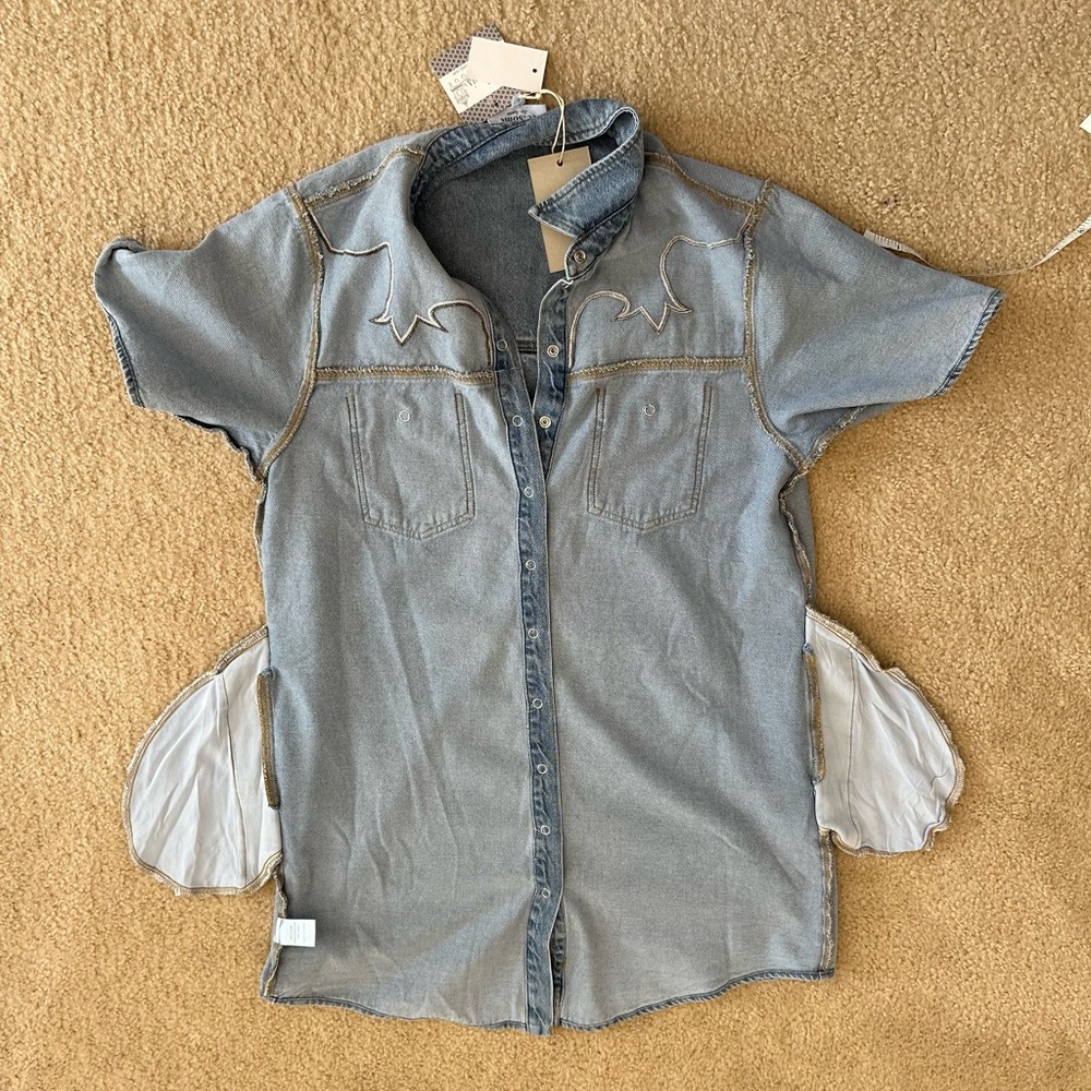 ee:some Denim Button Down Rodeo Western Dress Pockets Cotton NWT Small 8 10 - Picture 5 of 6